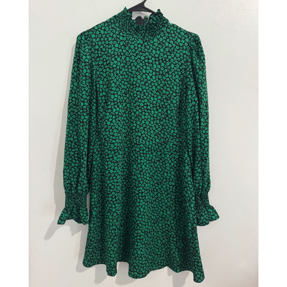 Mango Festive Floral Dress in Black & Green Size 6 Medium